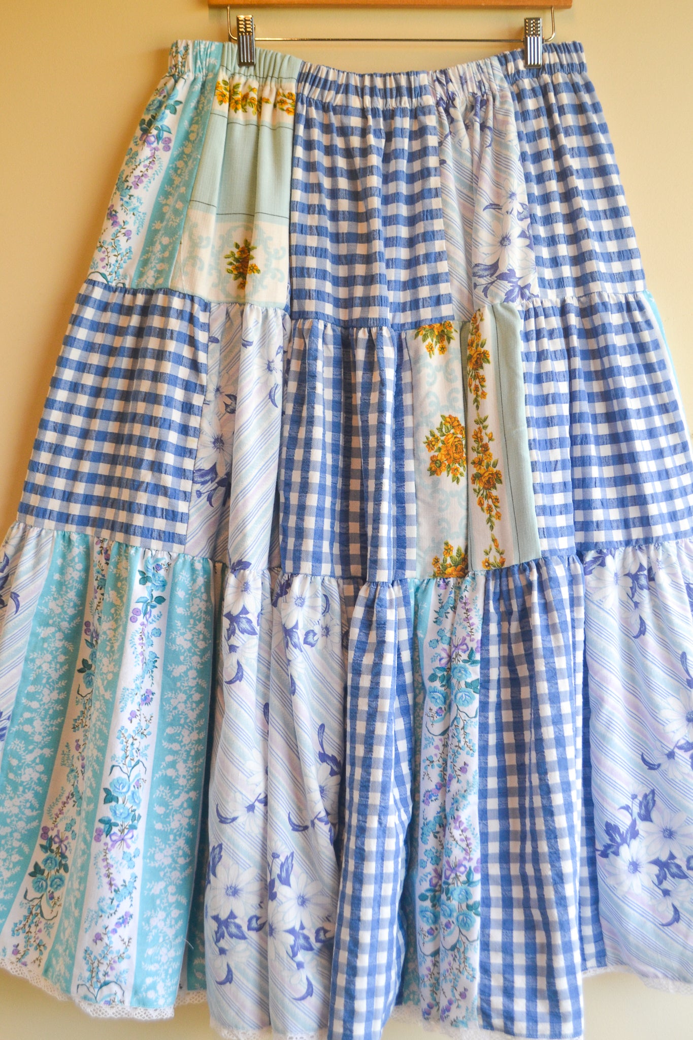 Tiered Patch Work Skirt | Blue | XL