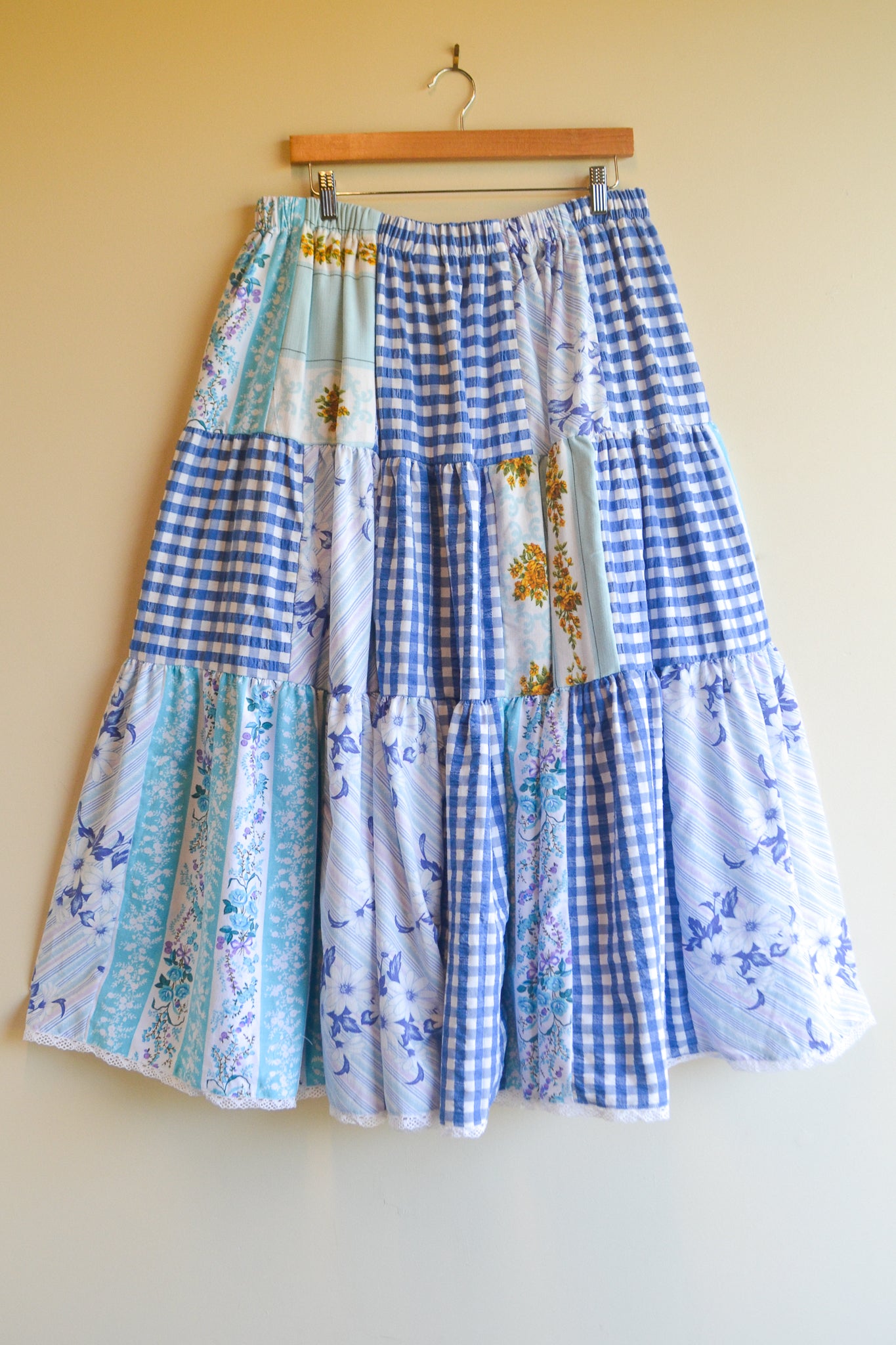Tiered Patch Work Skirt | Blue | XL