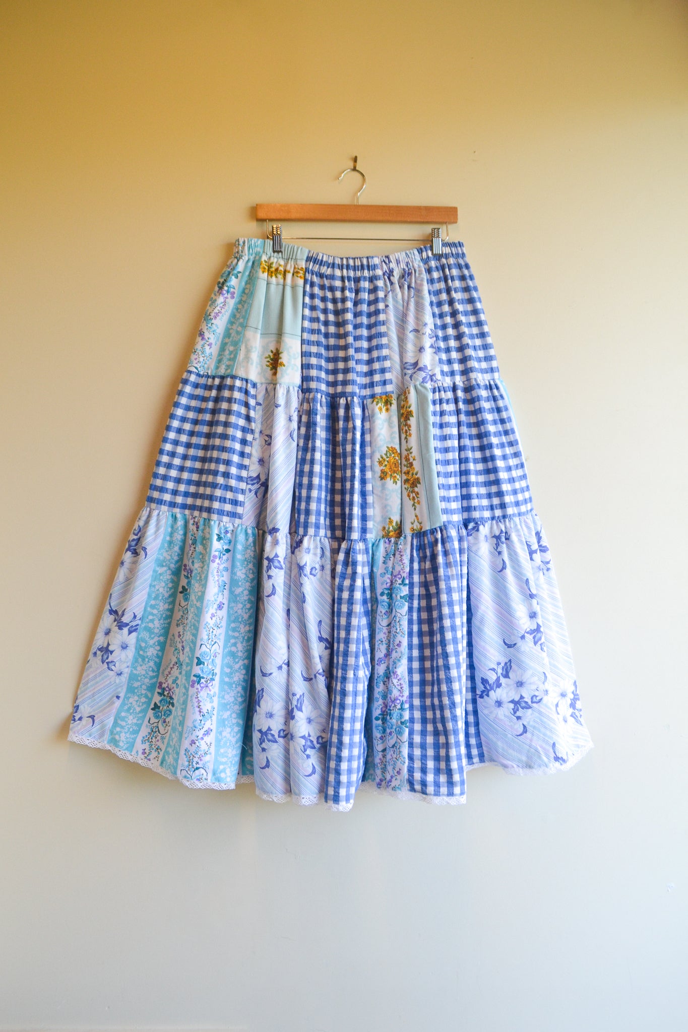 Tiered Patch Work Skirt | Blue | XL