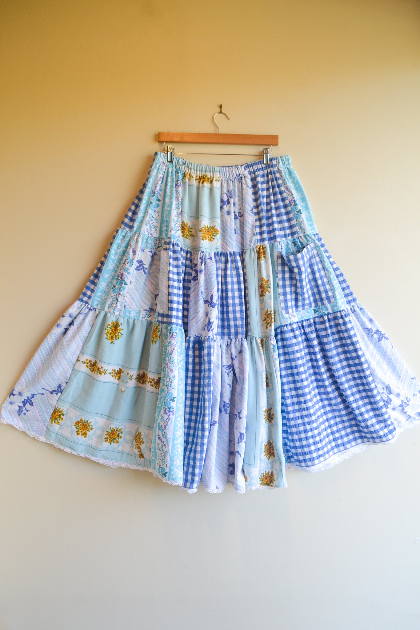 Tiered Patch Work Skirt | Blue | XL