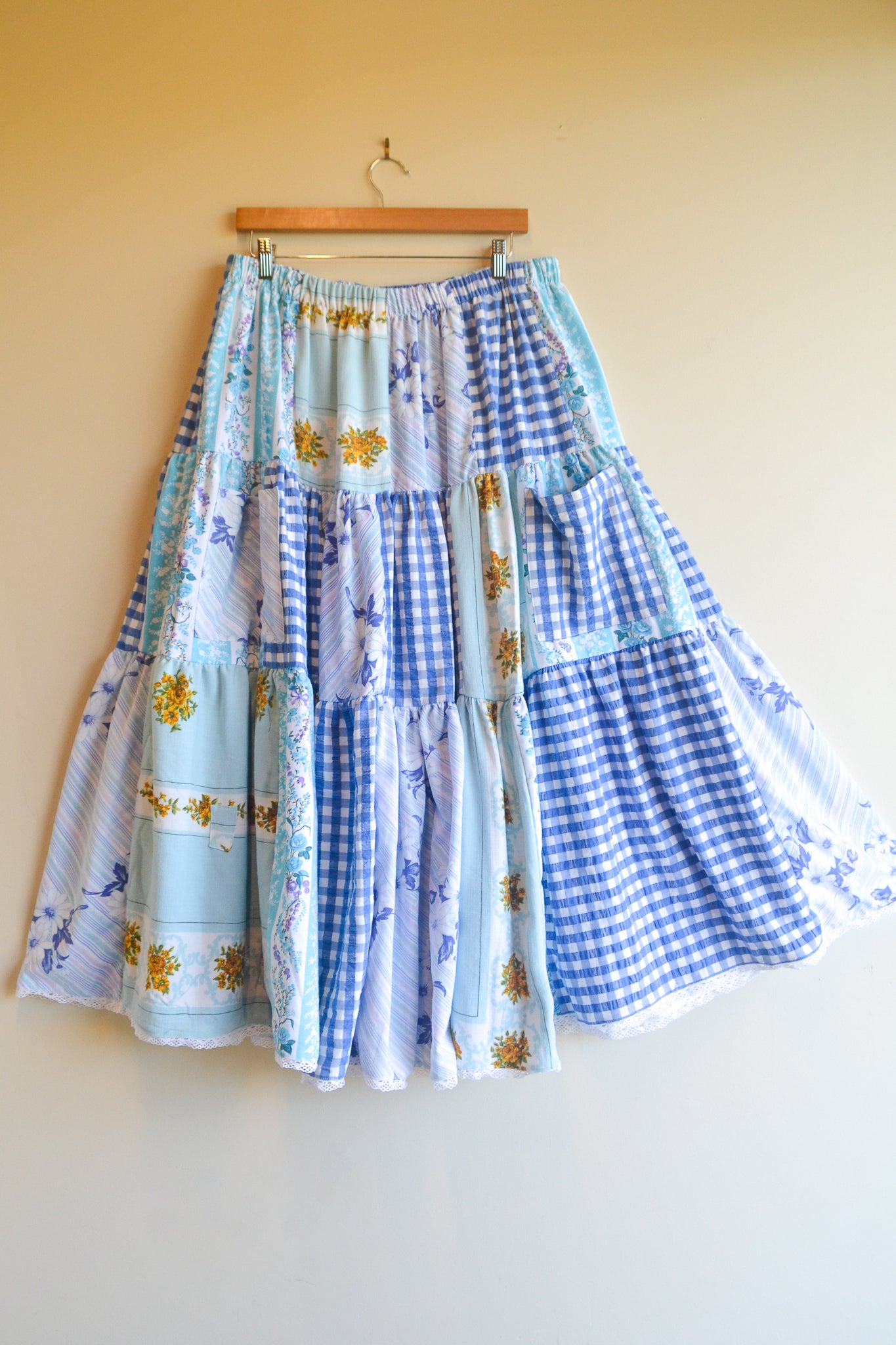 Tiered Patch Work Skirt | Blue | XL