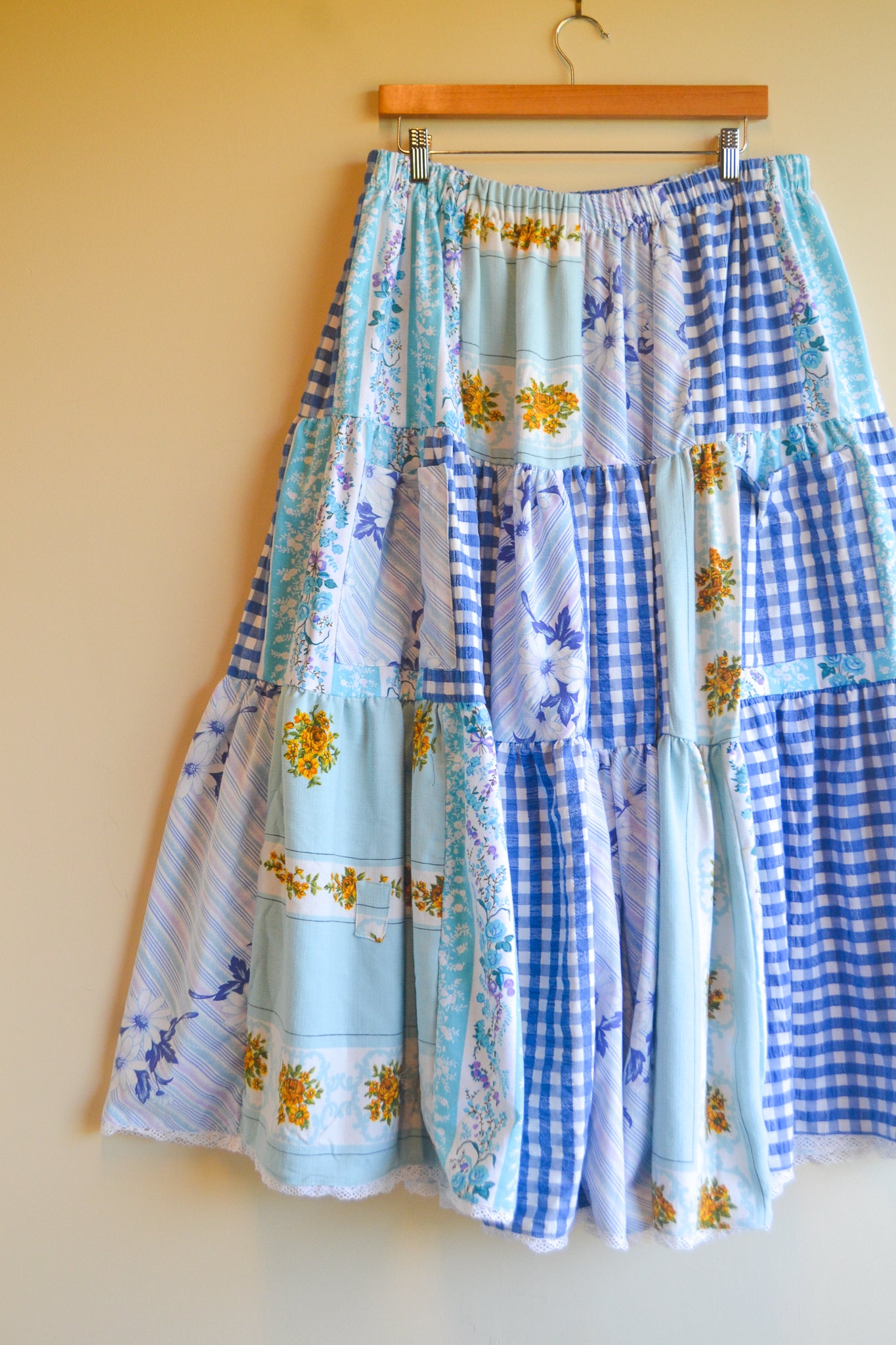 Tiered Patch Work Skirt | Blue | XL