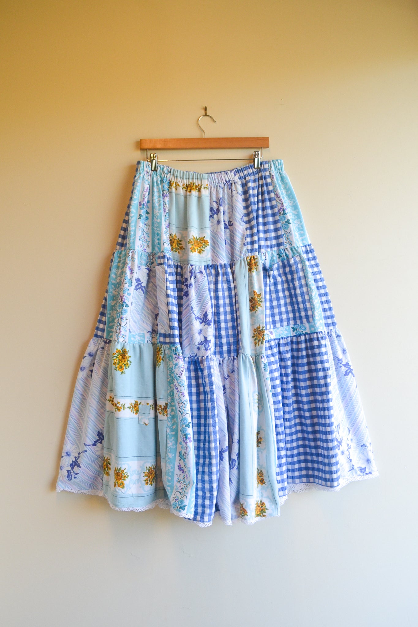 Tiered Patch Work Skirt | Blue | XL