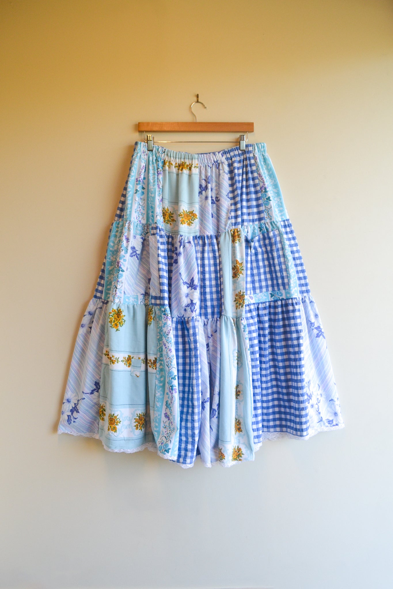 Tiered Patch Work Skirt | Blue | XL