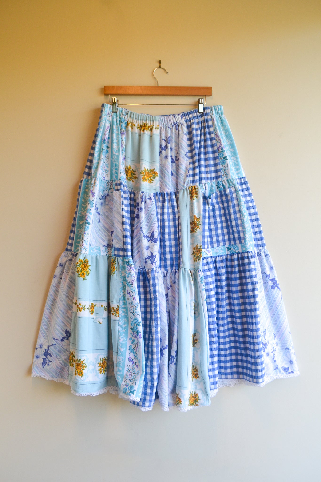 Tiered Patch Work Skirt | Blue | XL