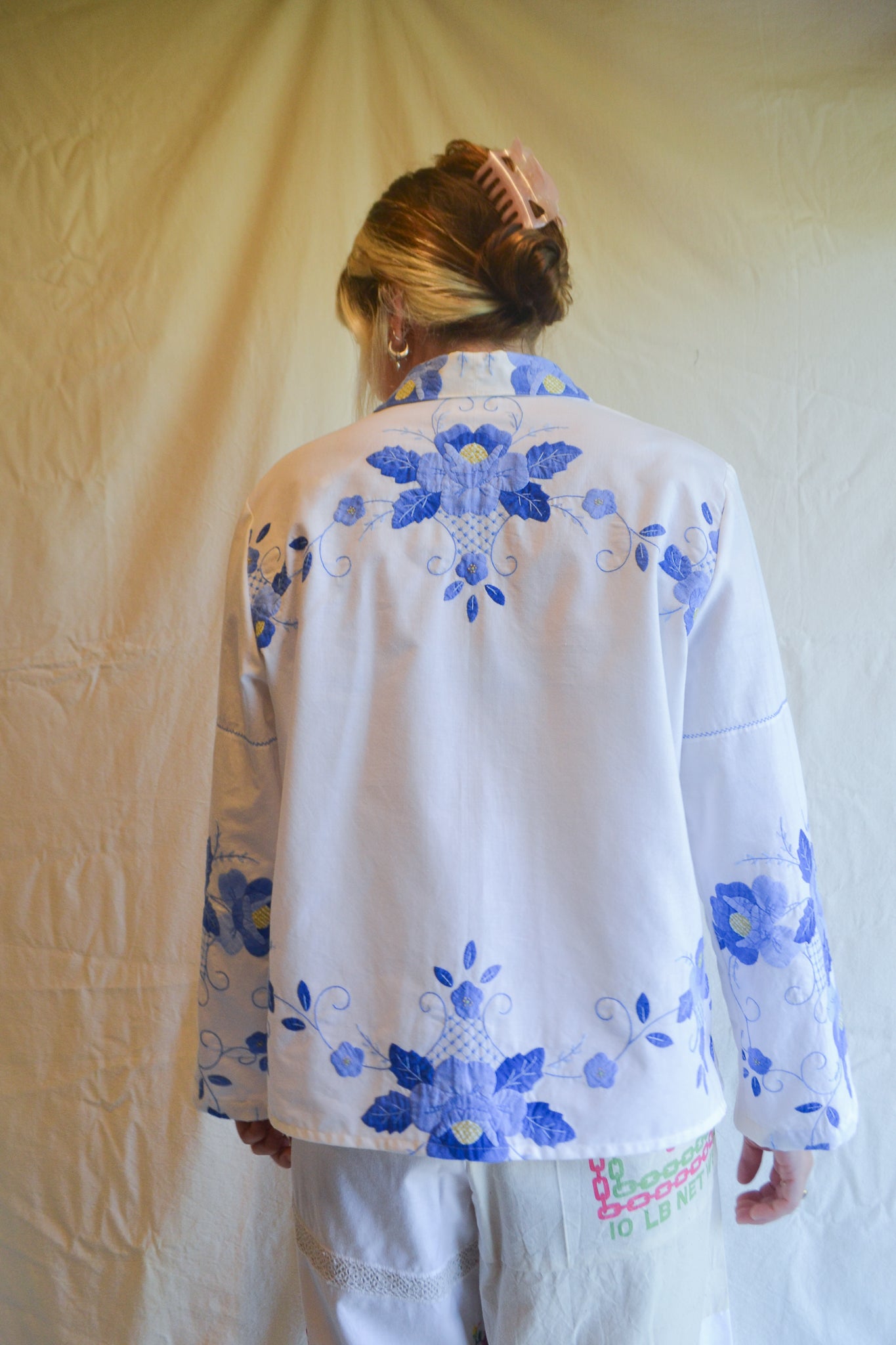 Button Up Shirt | Blue Applique | Large