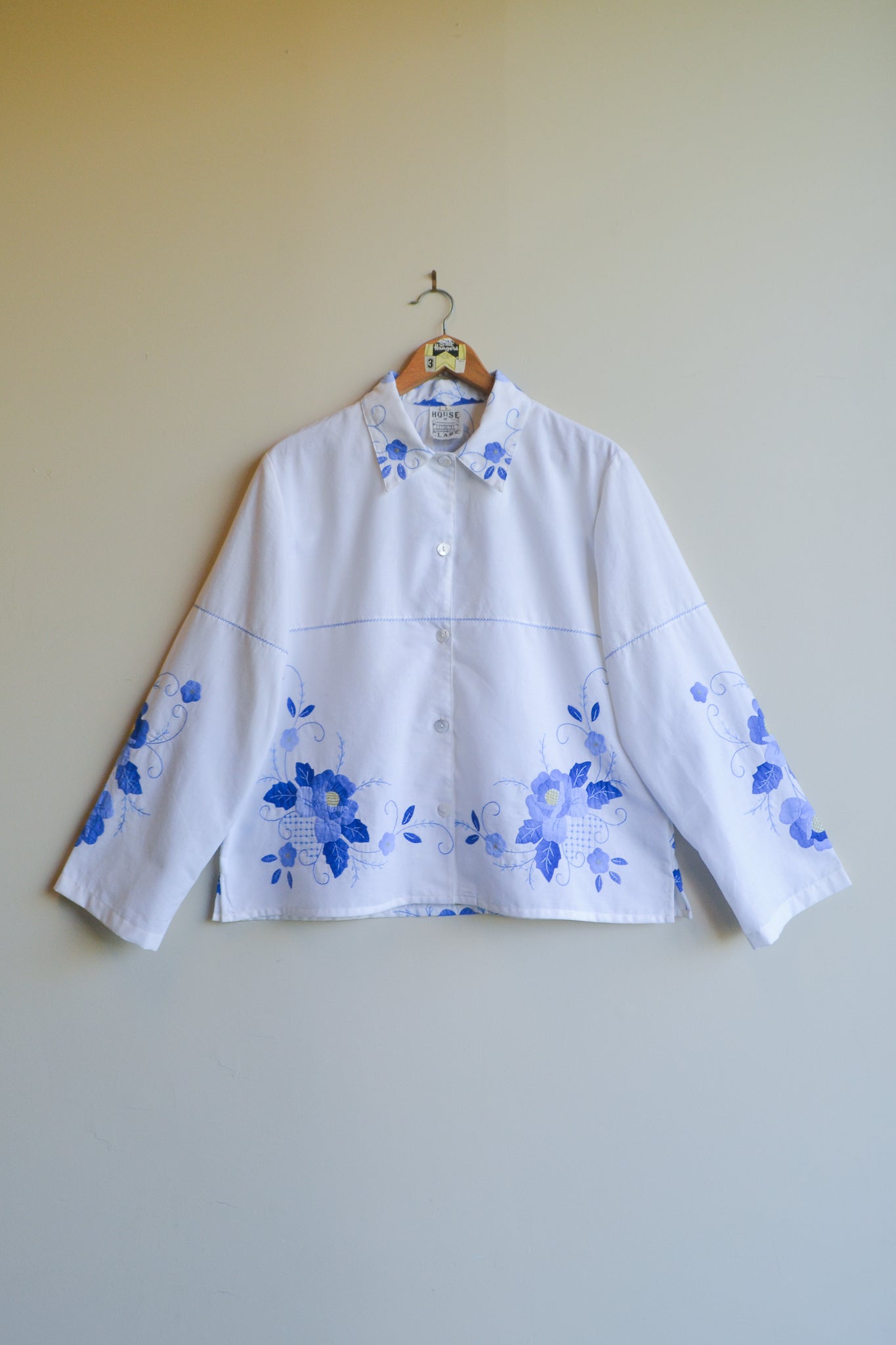 Button Up Shirt | Blue Applique | Large