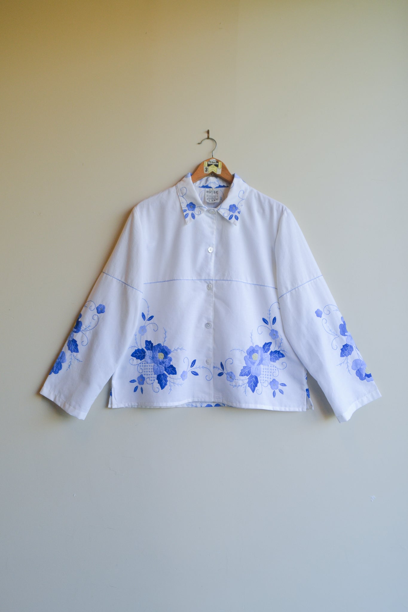 Button Up Shirt | Blue Applique | Large
