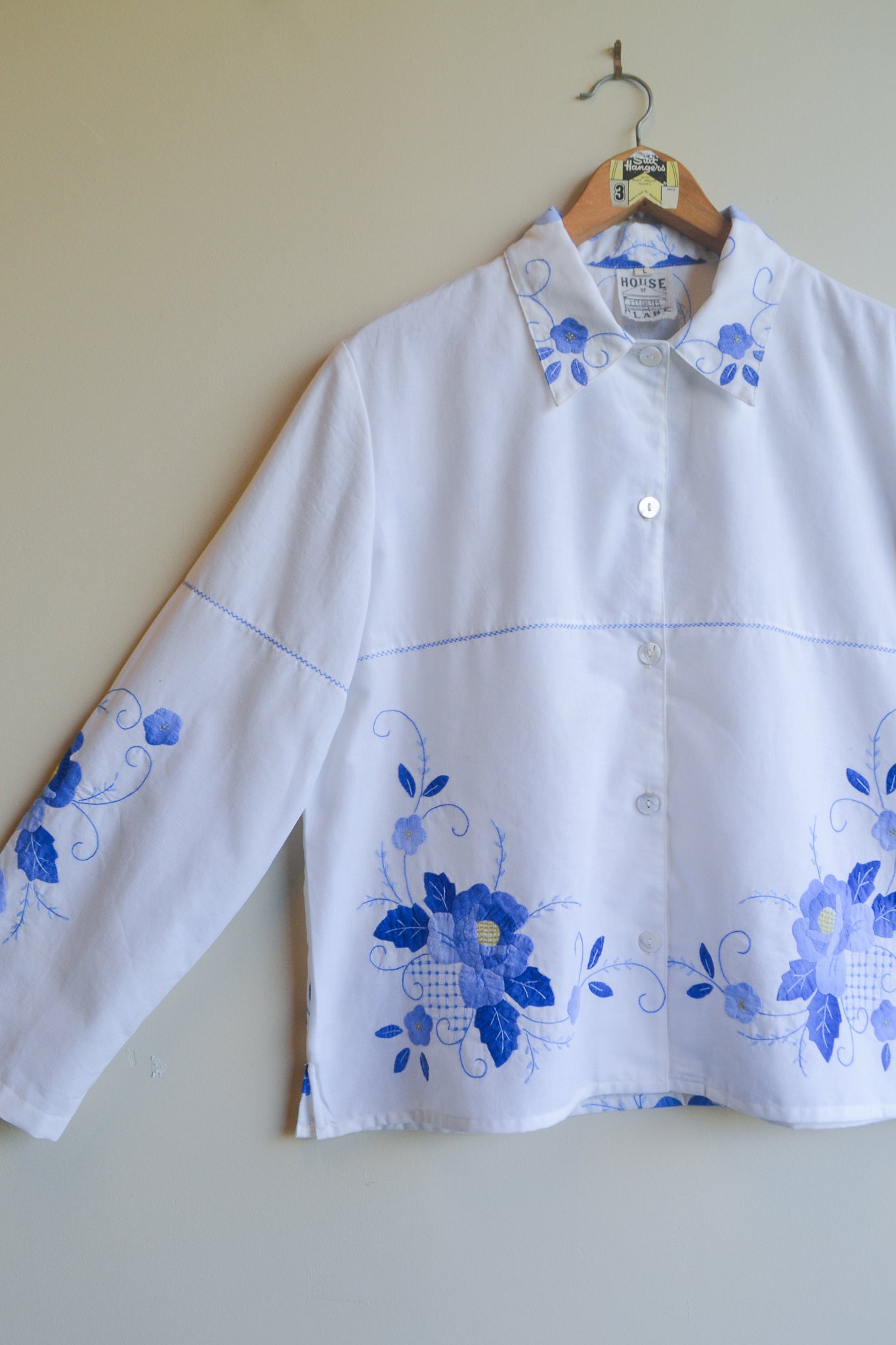 Button Up Shirt | Blue Applique | Large