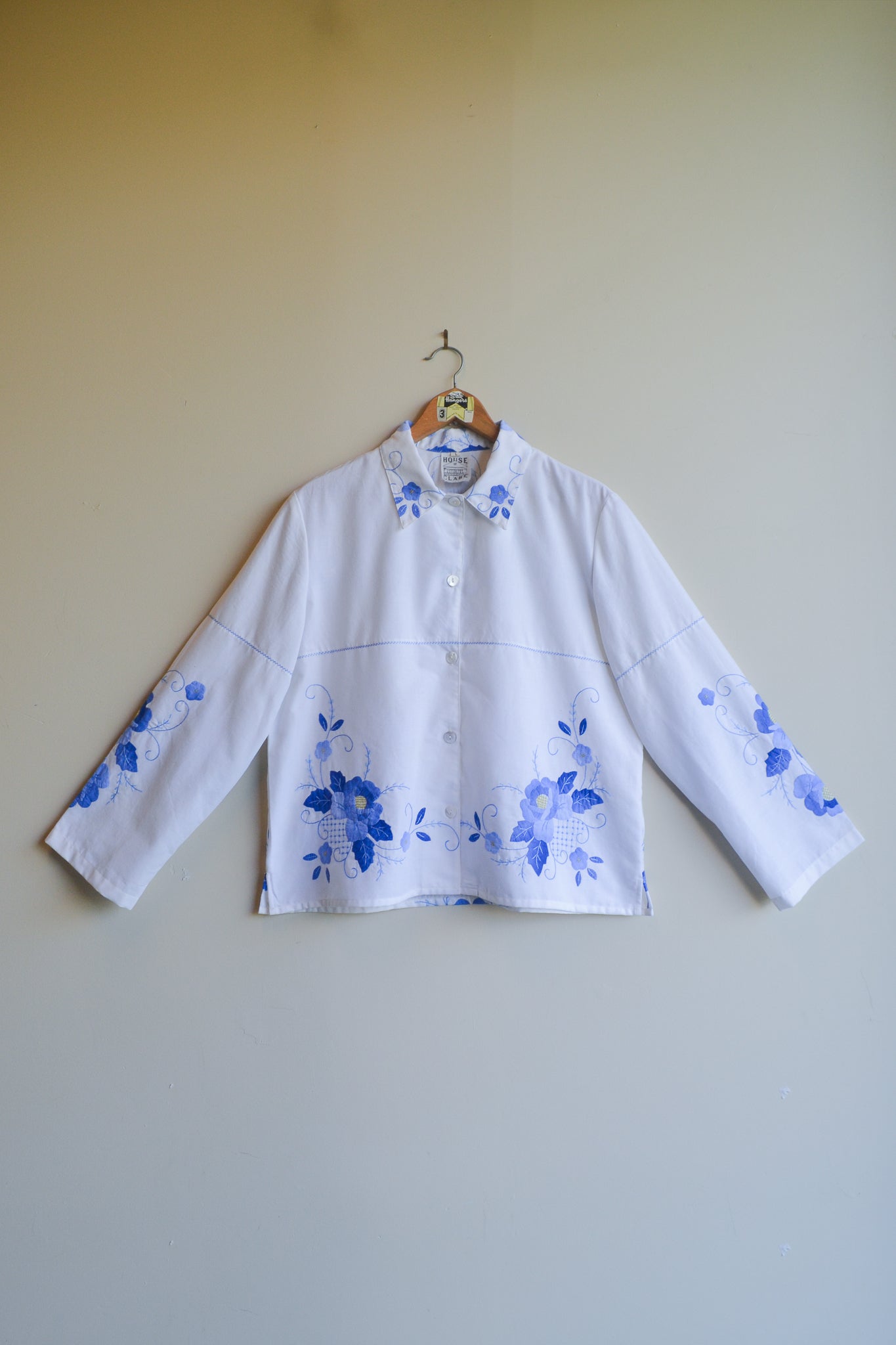 Button Up Shirt | Blue Applique | Large