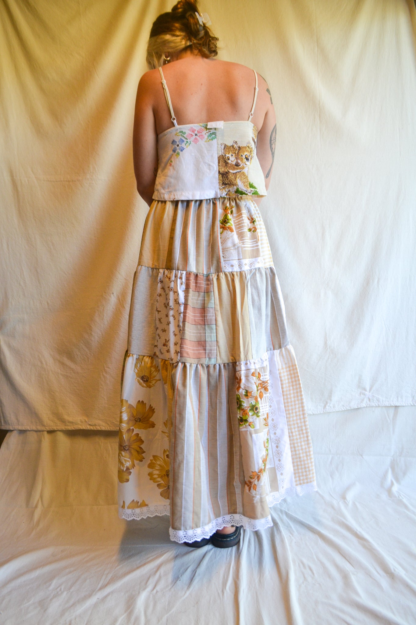 Tiered Patch Work Skirt | Brown | Medium