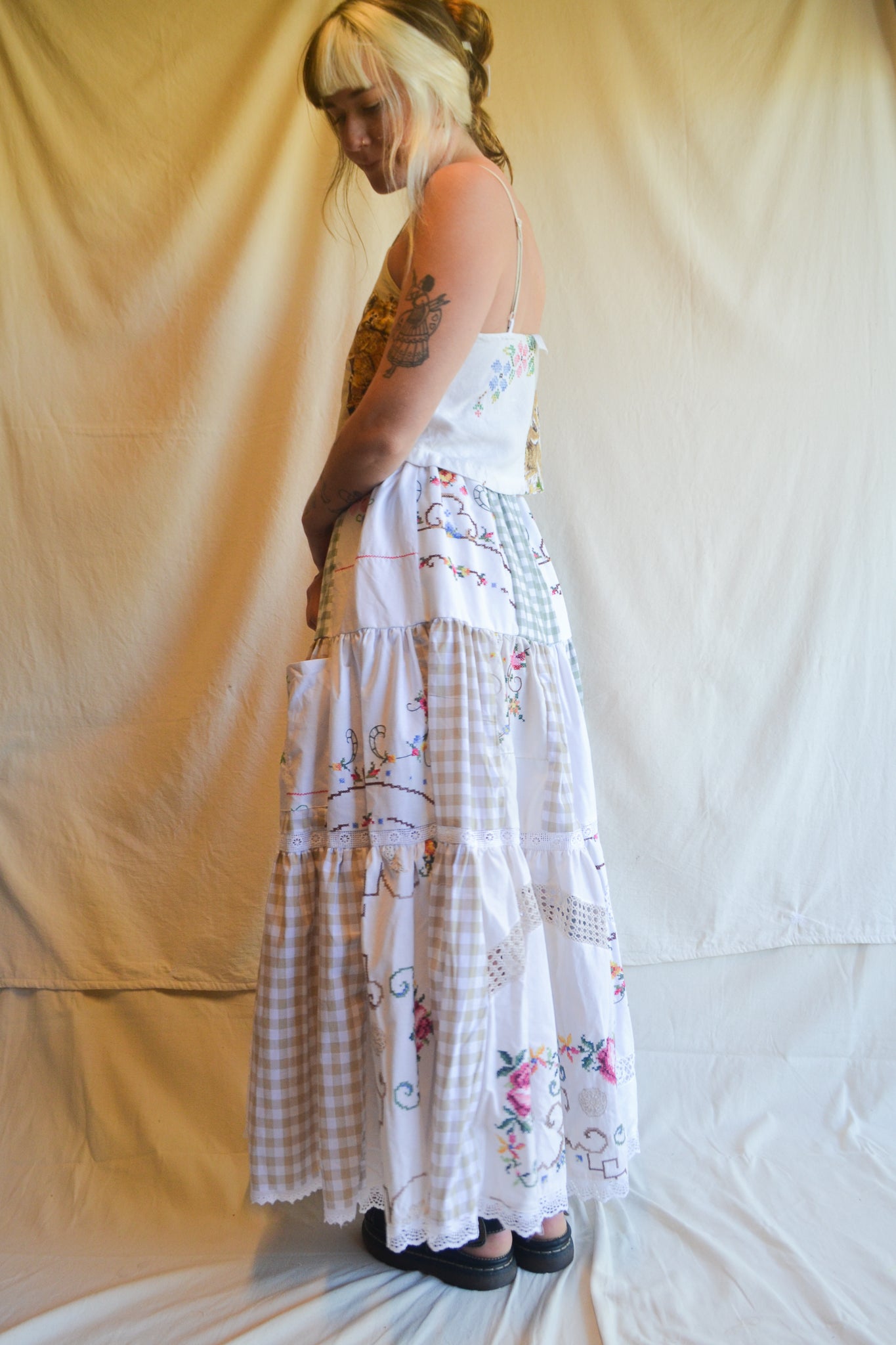 Tiered Patch Work Skirt | Embroidery | Large
