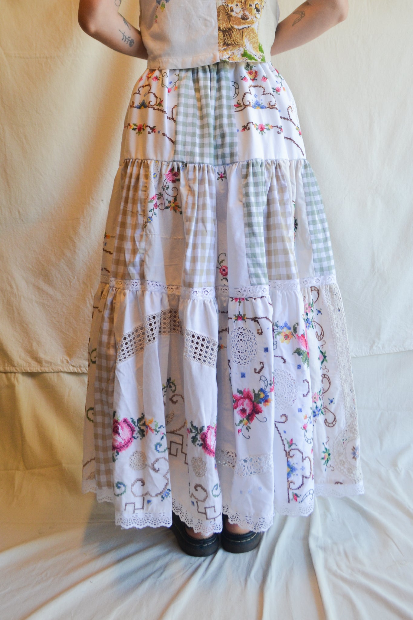 Tiered Patch Work Skirt | Embroidery | Large