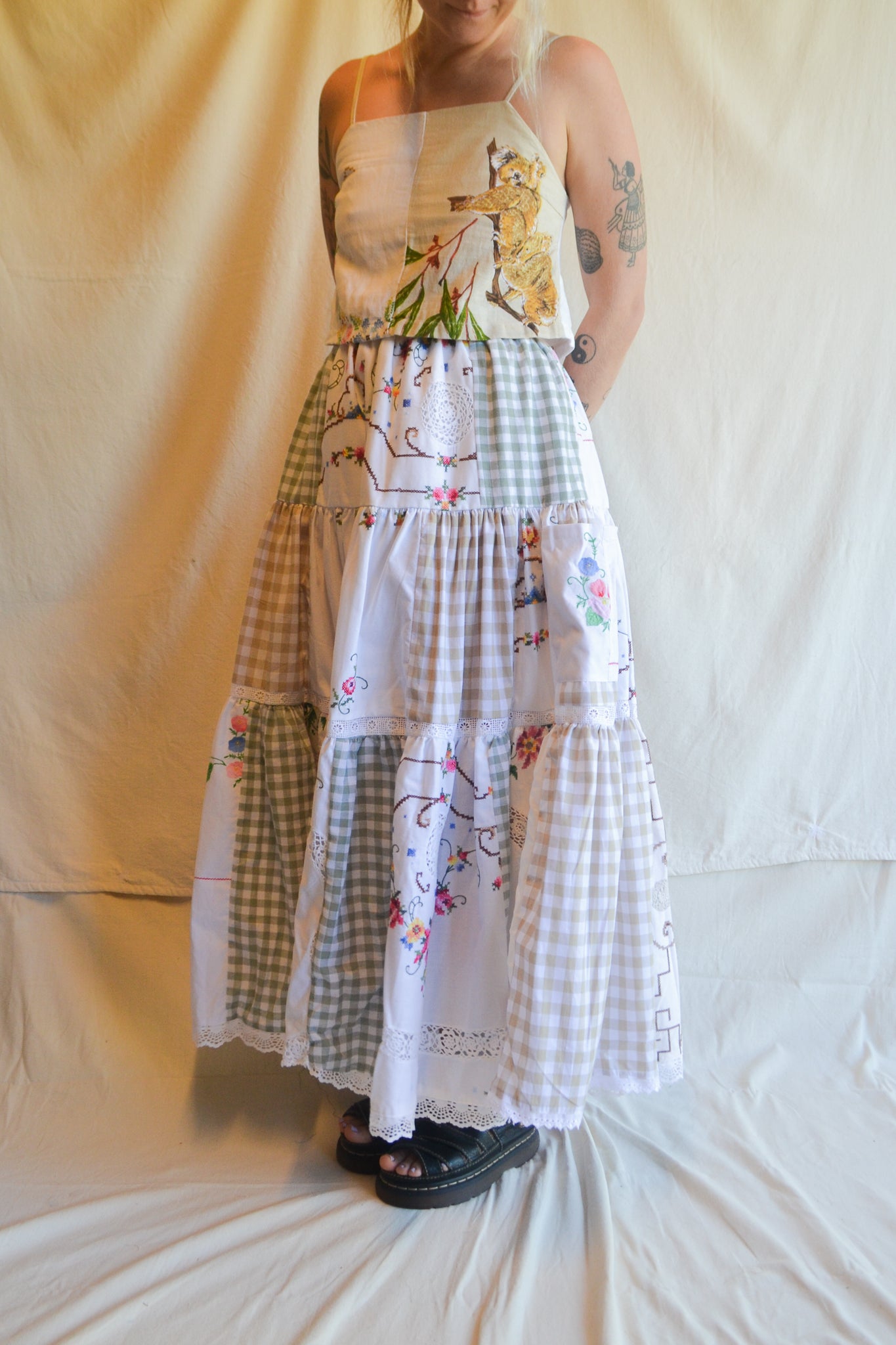 Tiered Patch Work Skirt | Embroidery | Large