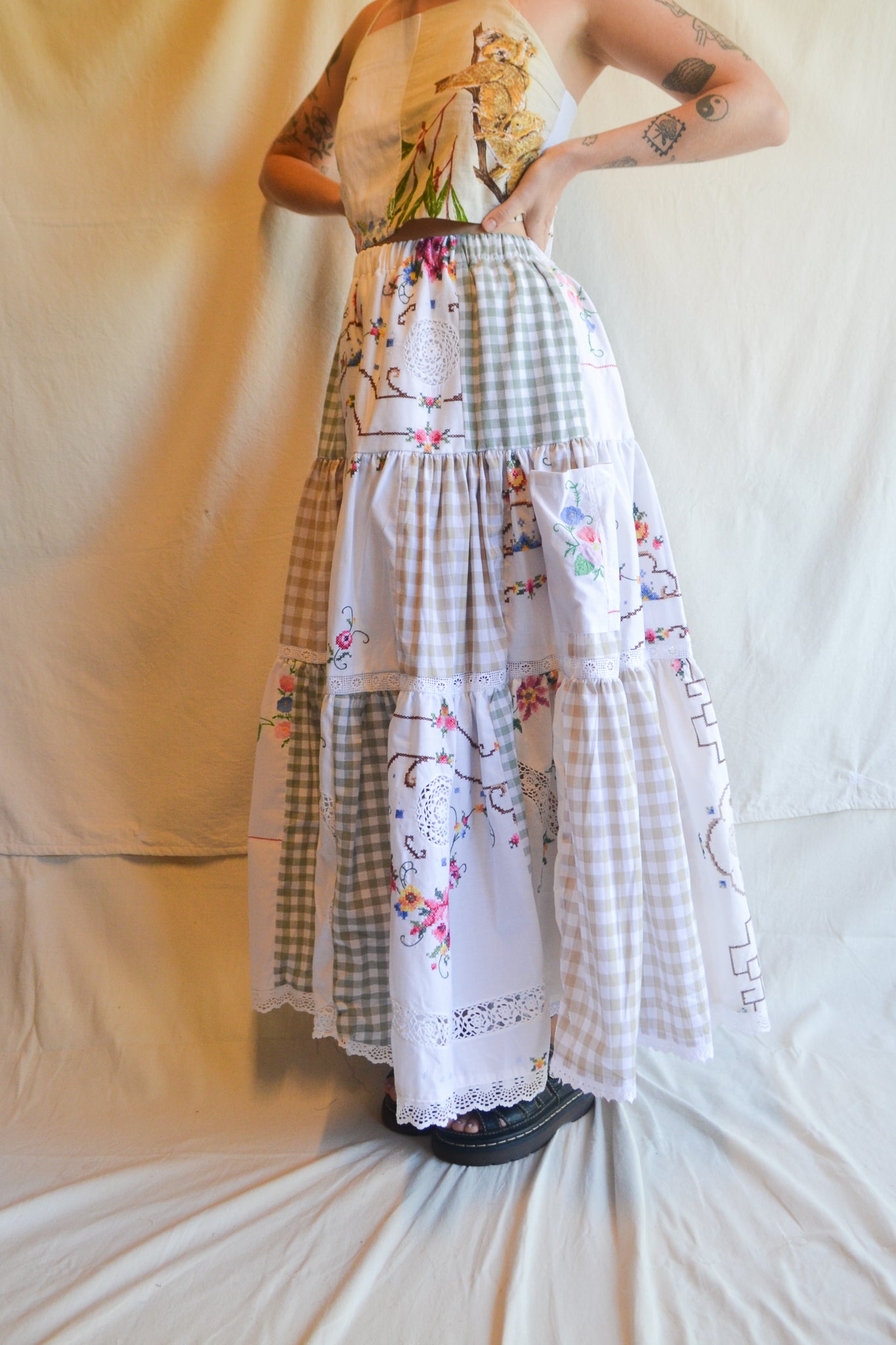 Tiered Patch Work Skirt | Embroidery | Large