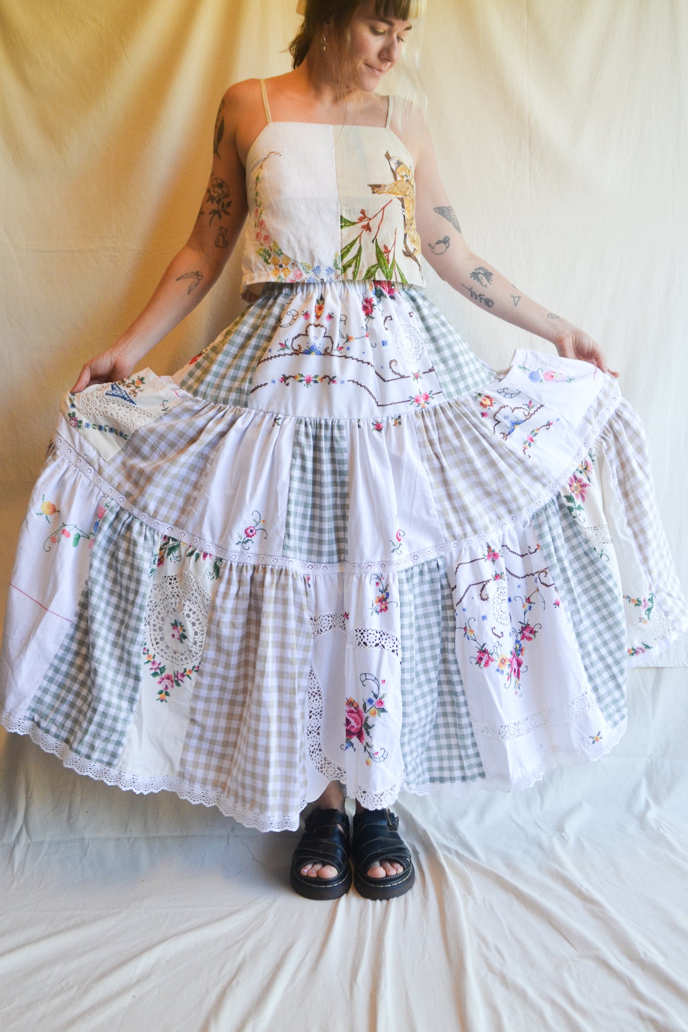 Tiered Patch Work Skirt | Embroidery | Large