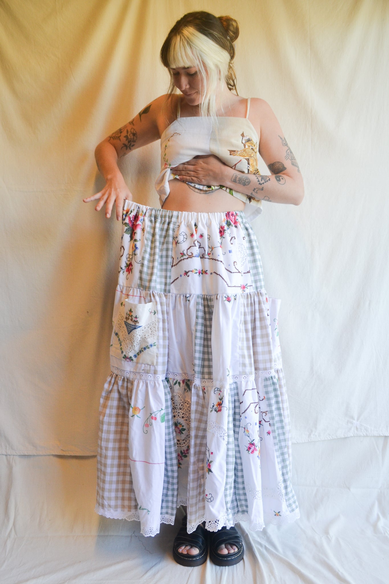 Tiered Patch Work Skirt | Embroidery | Large