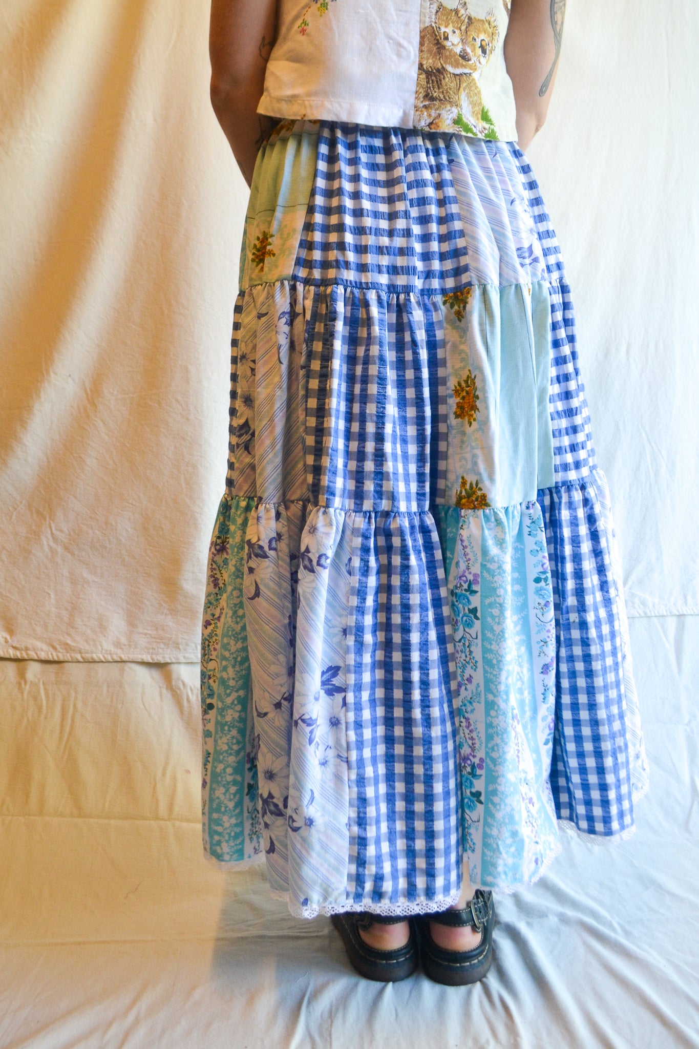 Tiered Patch Work Skirt | Blue | XL
