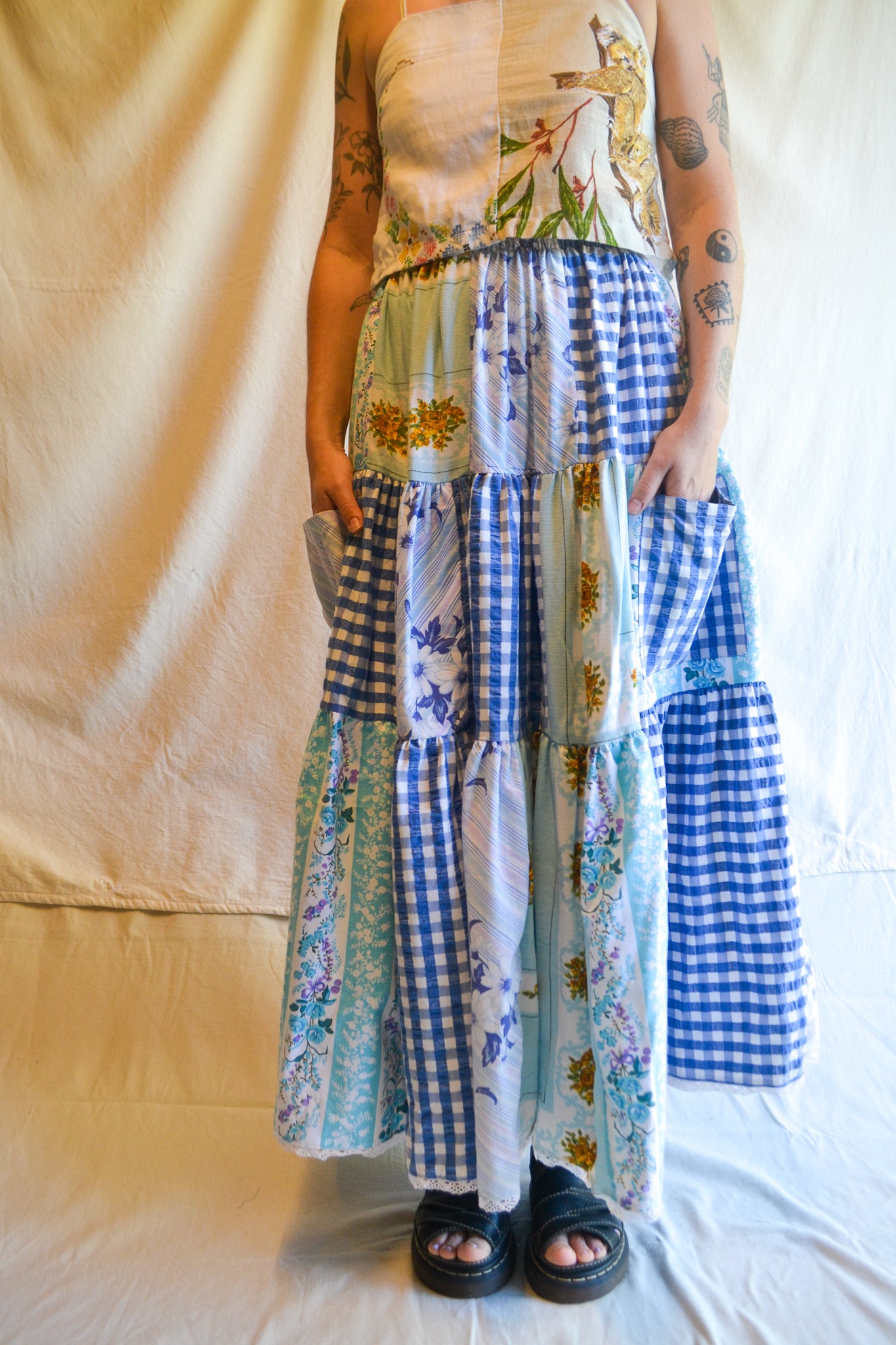 Tiered Patch Work Skirt | Blue | XL