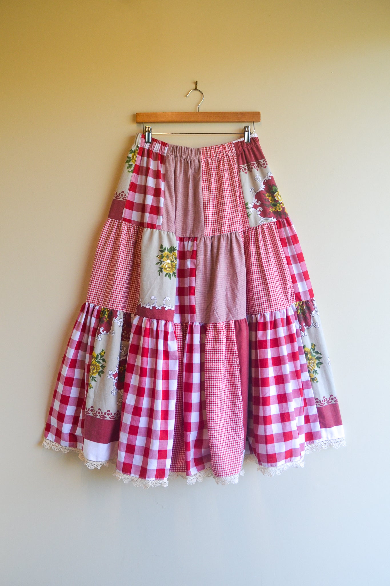 Tiered Patch Work Skirt | Red | Medium