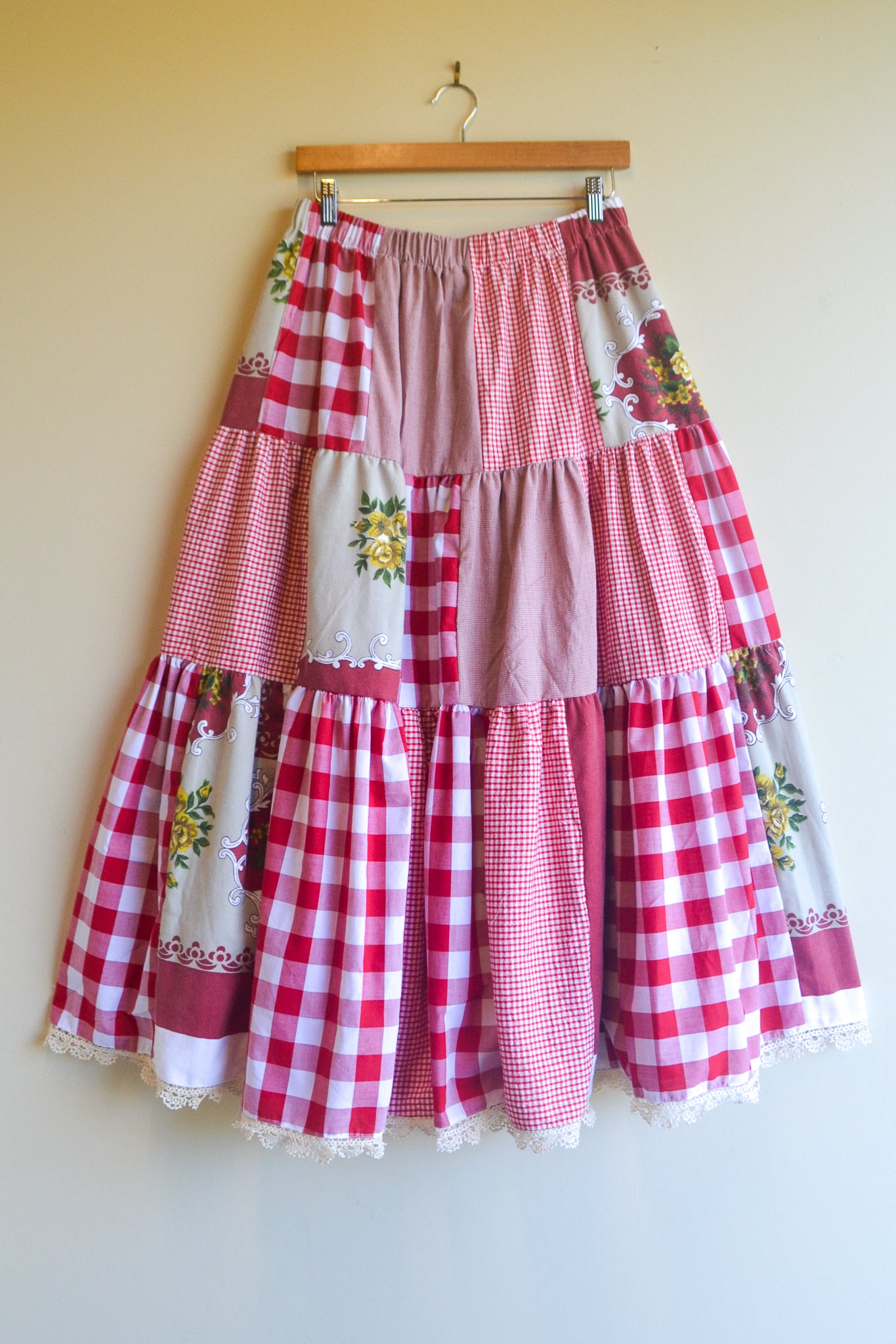 Tiered Patch Work Skirt | Red | Medium