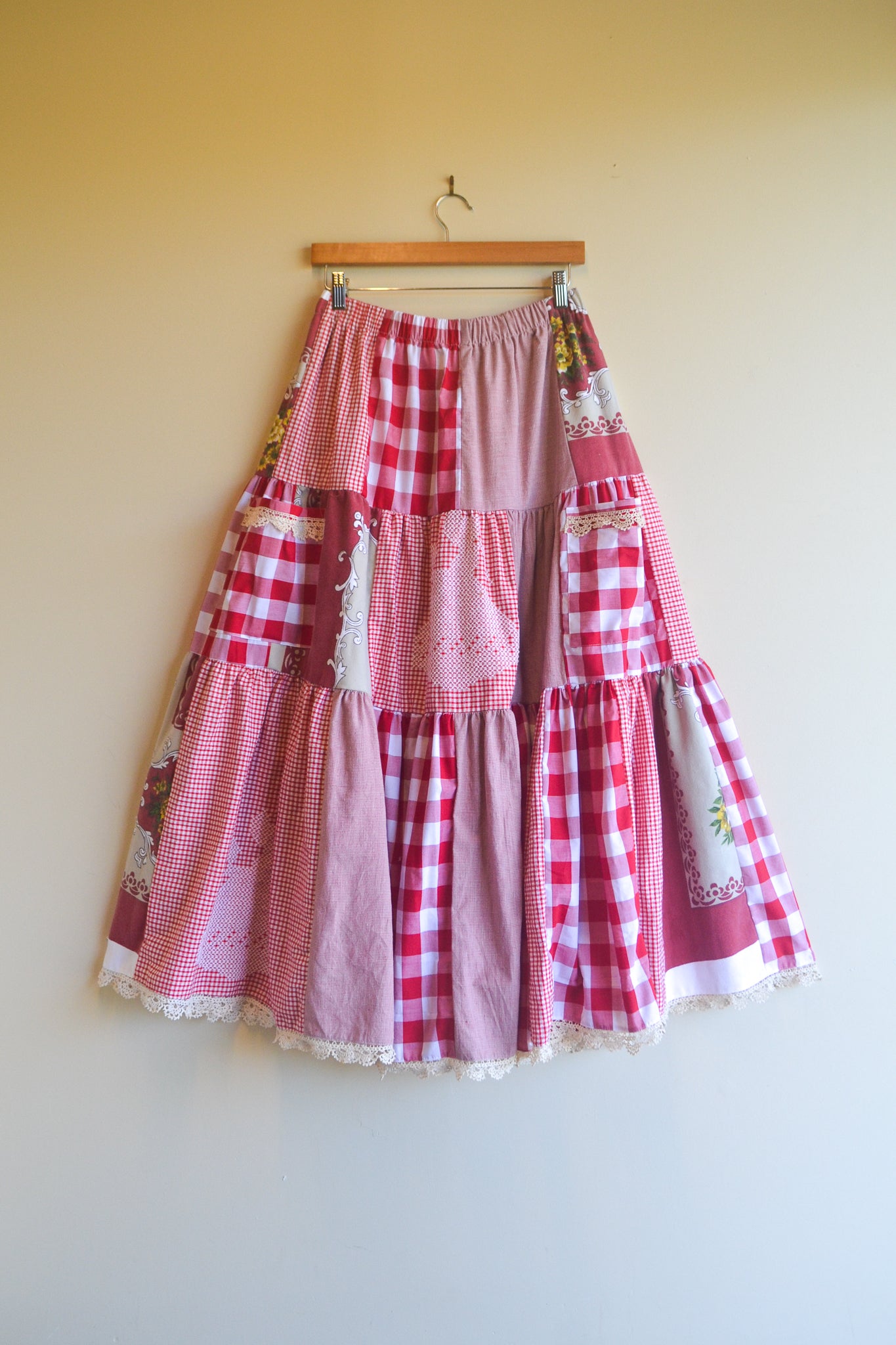 Tiered Patch Work Skirt | Red | Medium