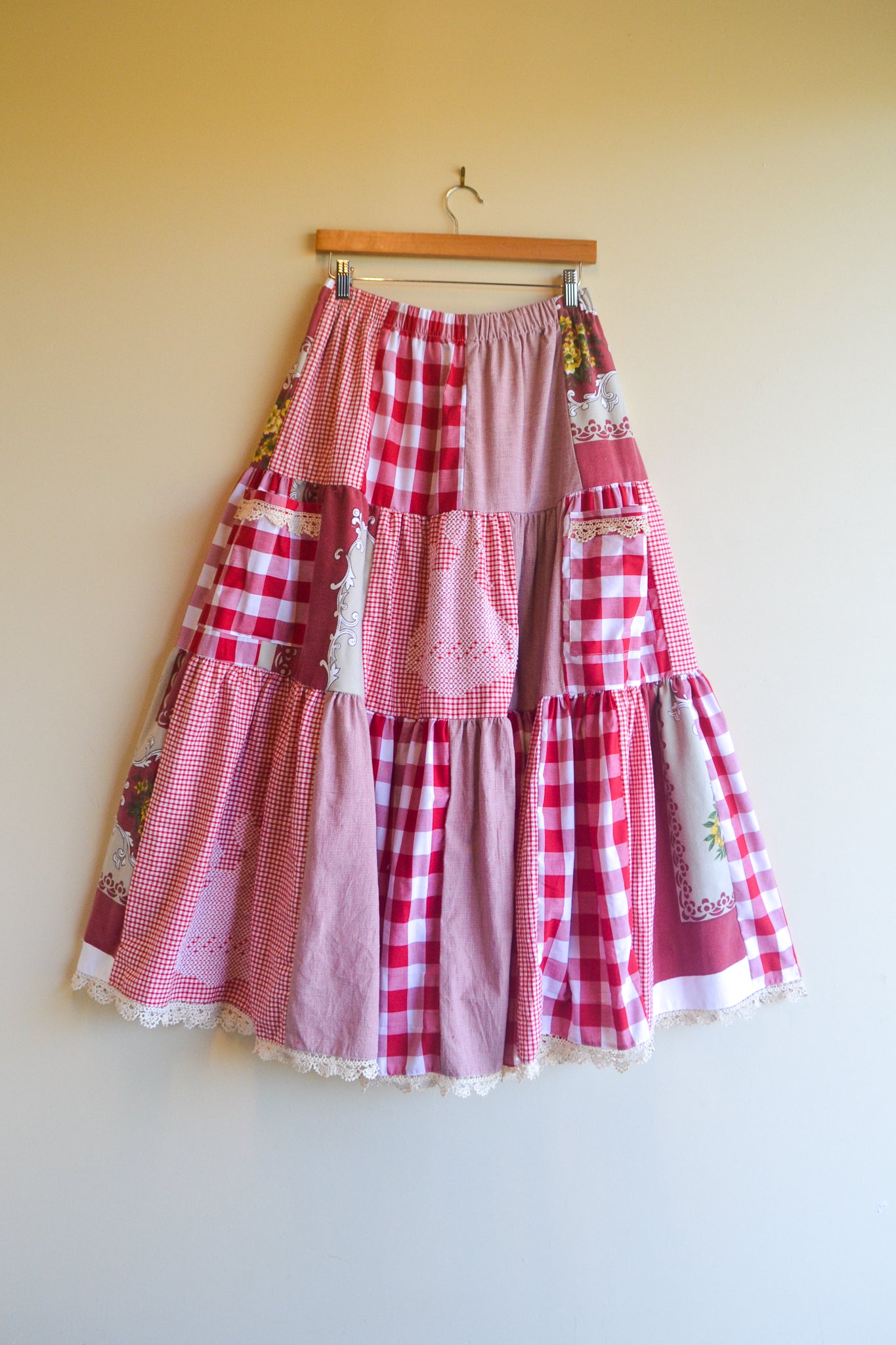 Tiered Patch Work Skirt | Red | Medium