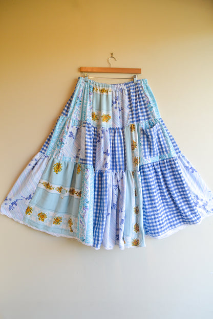 Tiered Patch Work Skirt | Blue | XL