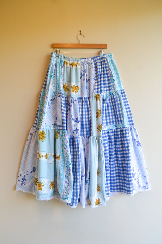 Tiered Patch Work Skirt | Blue | XL