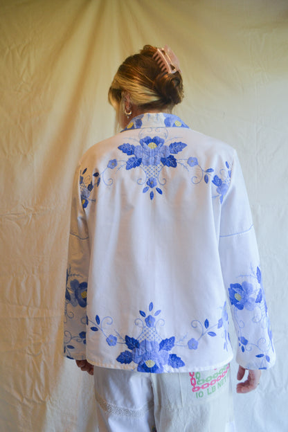 Button Up Shirt | Blue Applique | Large