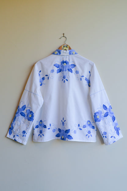 Button Up Shirt | Blue Applique | Large