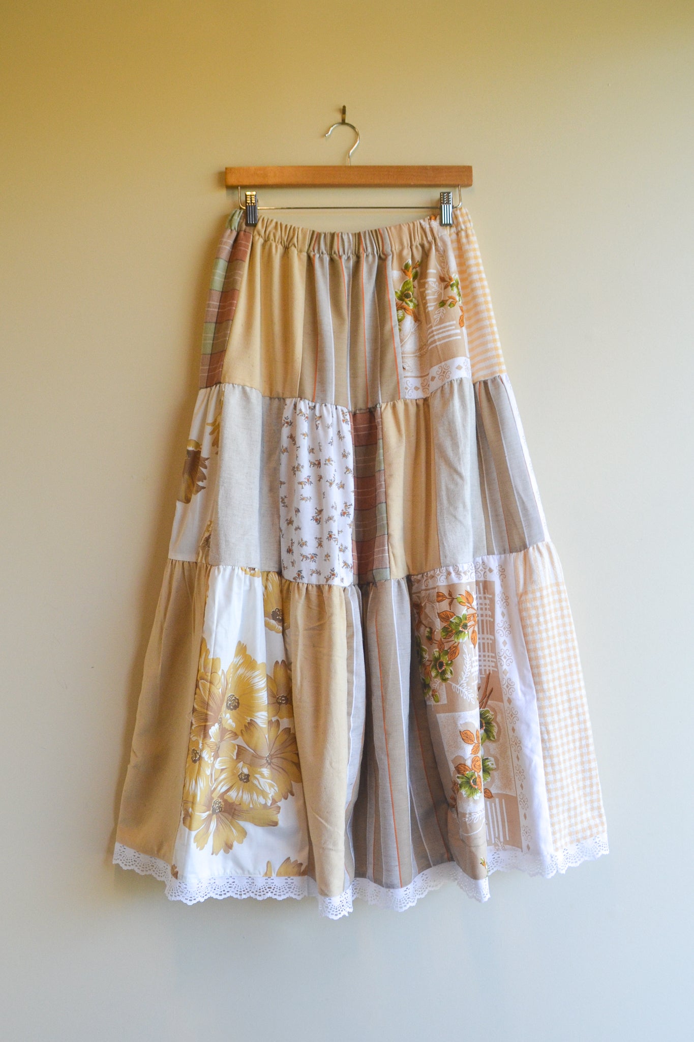 Tiered Patch Work Skirt | Brown | Medium