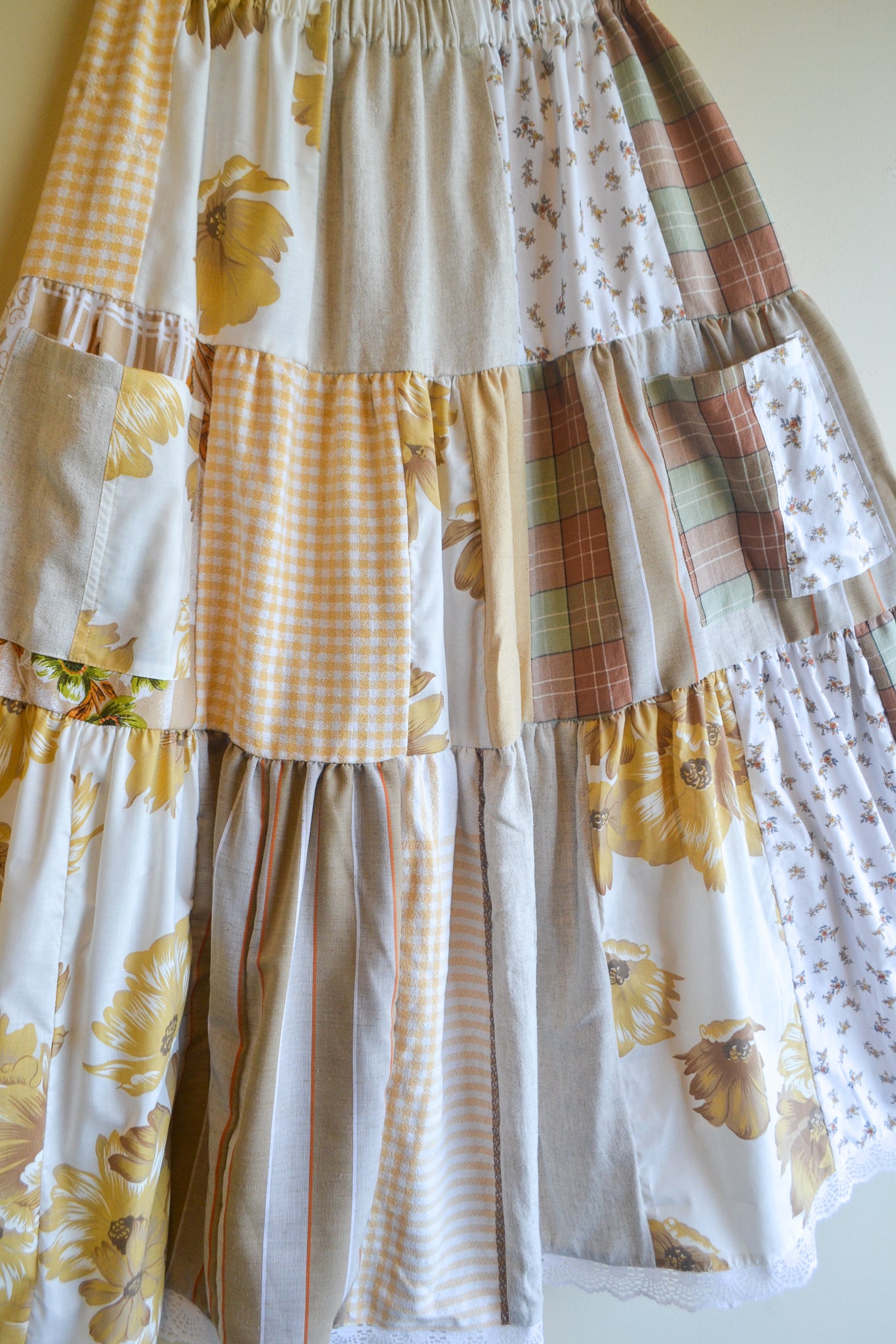 Tiered Patch Work Skirt | Brown | Medium