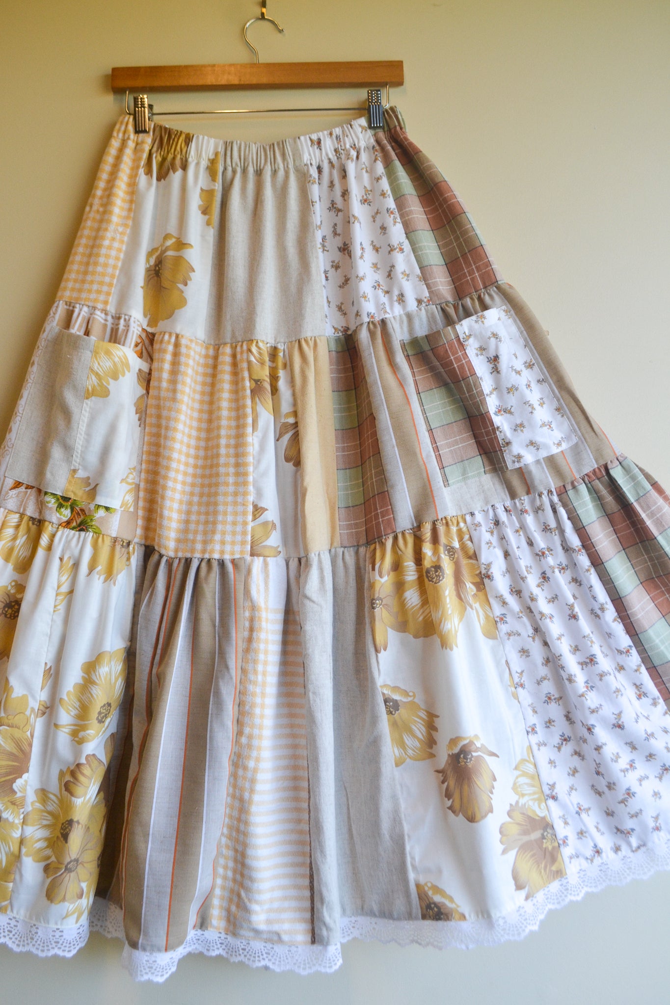 Tiered Patch Work Skirt | Brown | Medium