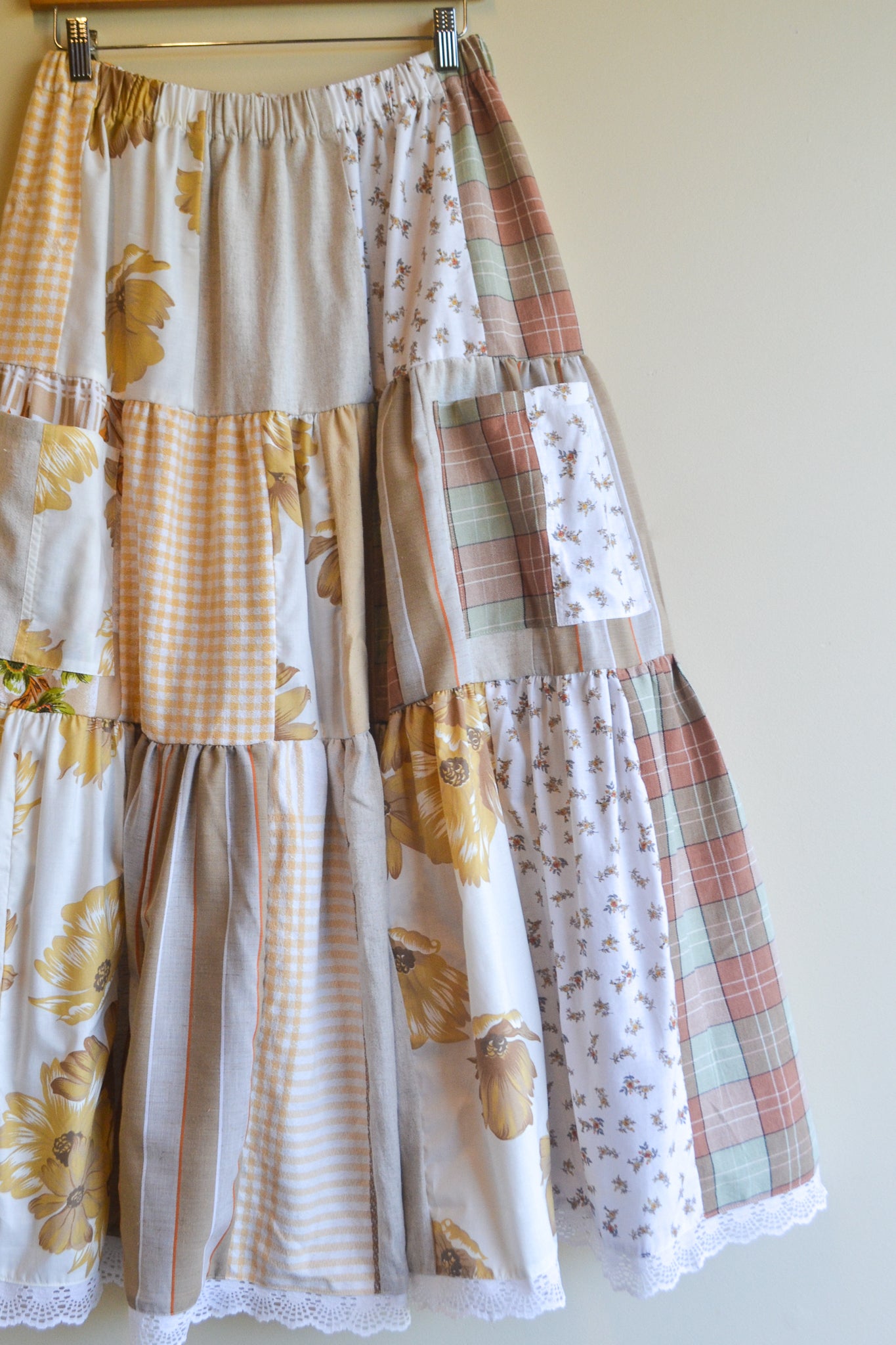 Tiered Patch Work Skirt | Brown | Medium