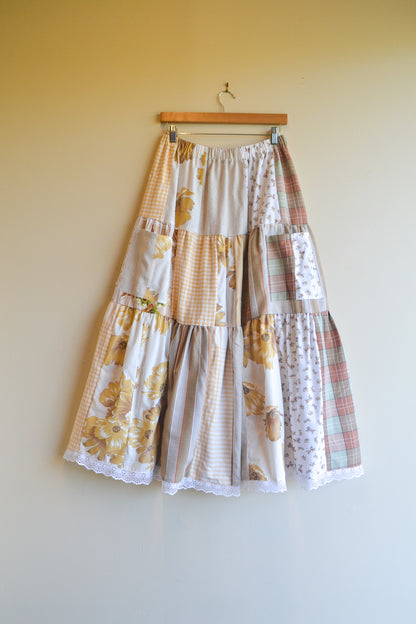 Tiered Patch Work Skirt | Brown | Medium