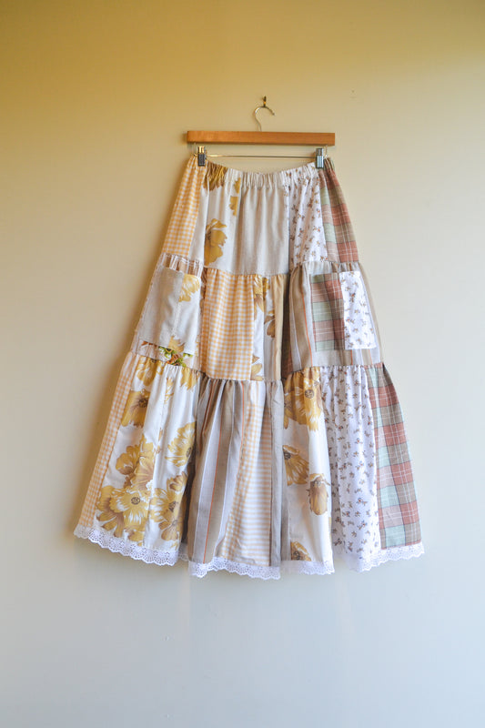 Tiered Patch Work Skirt | Brown | Medium