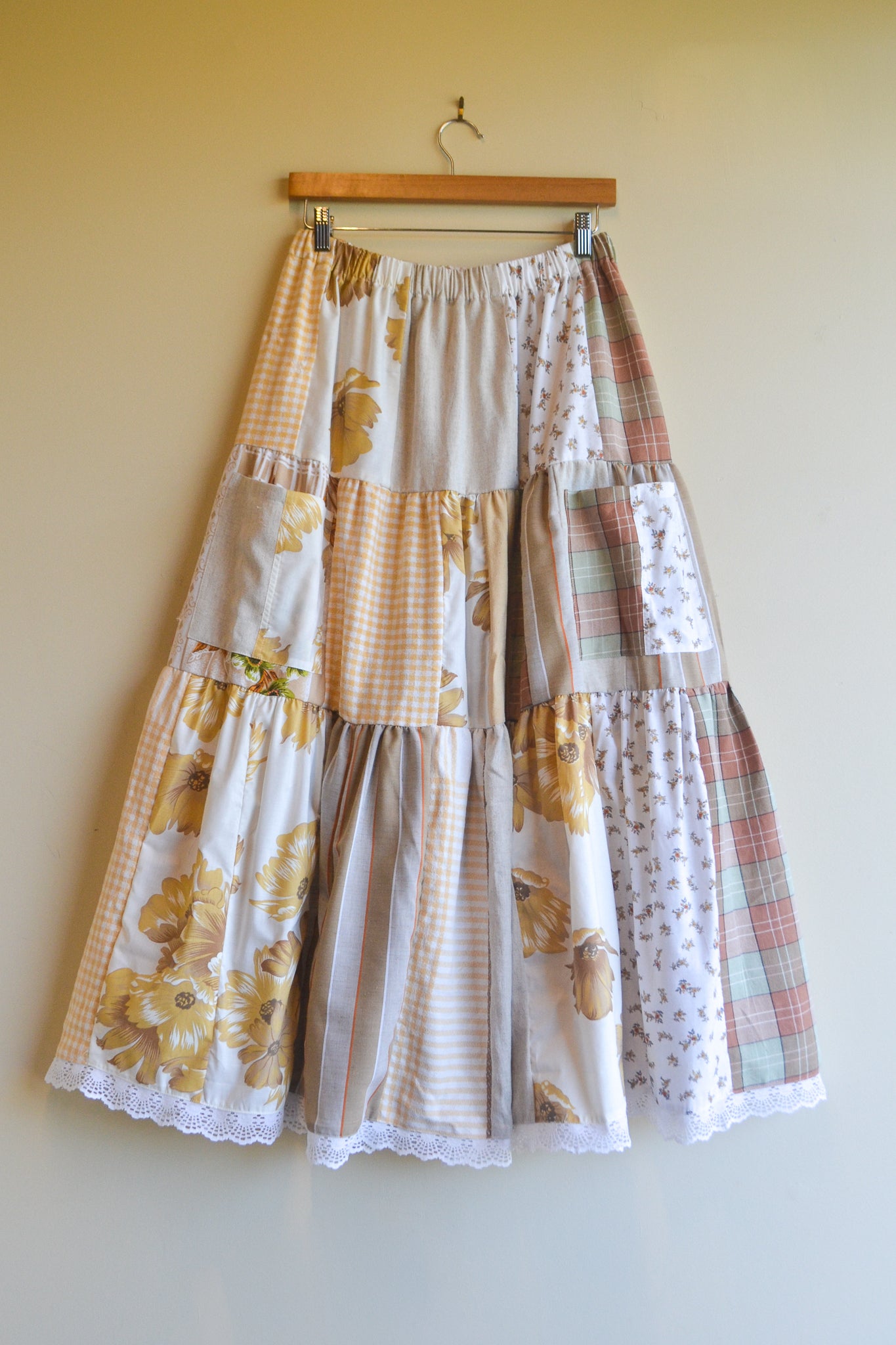 Tiered Patch Work Skirt | Brown | Medium