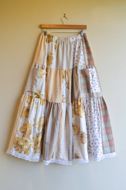 Tiered Patch Work Skirt | Brown | Medium