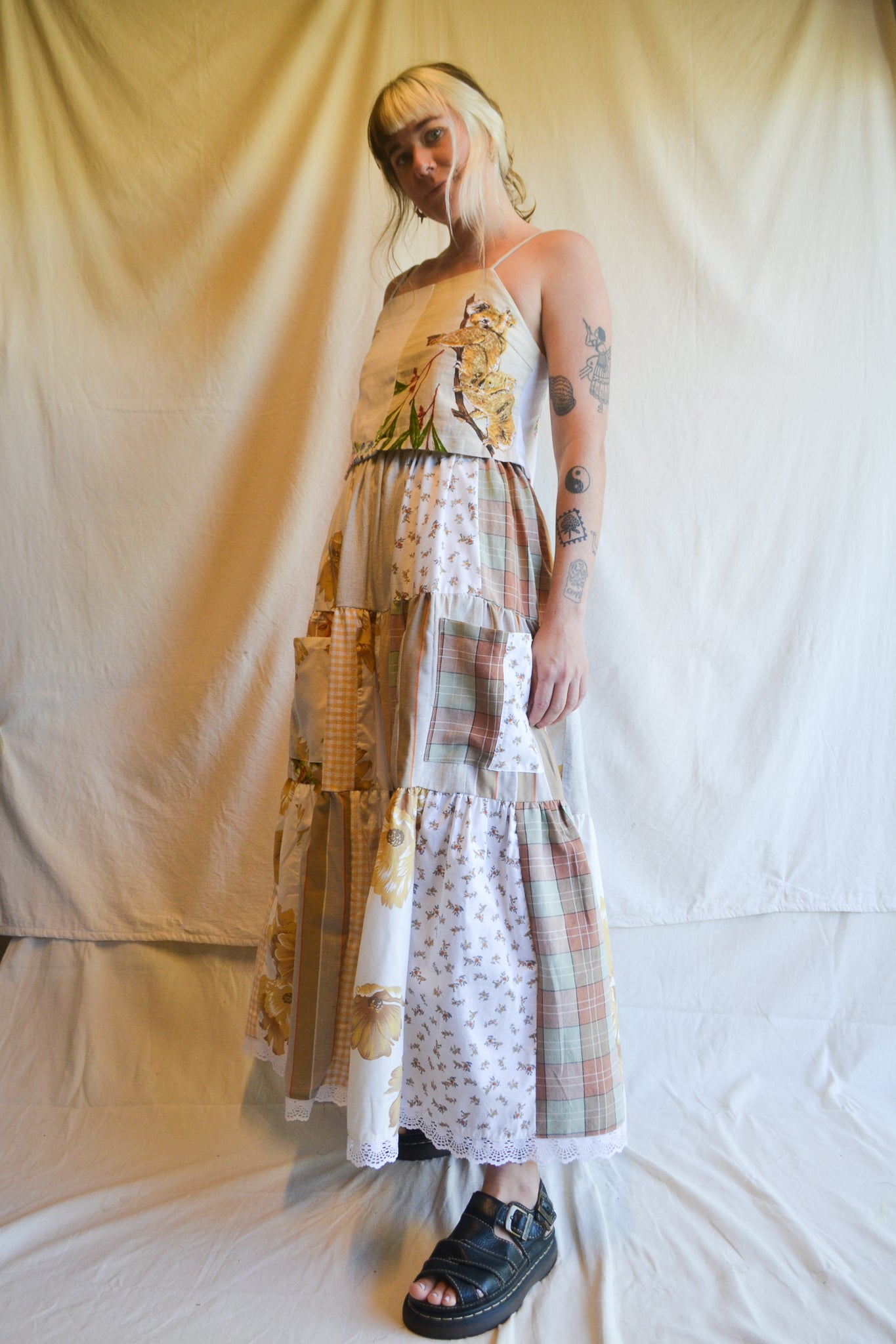 Tiered Patch Work Skirt | Brown | Medium