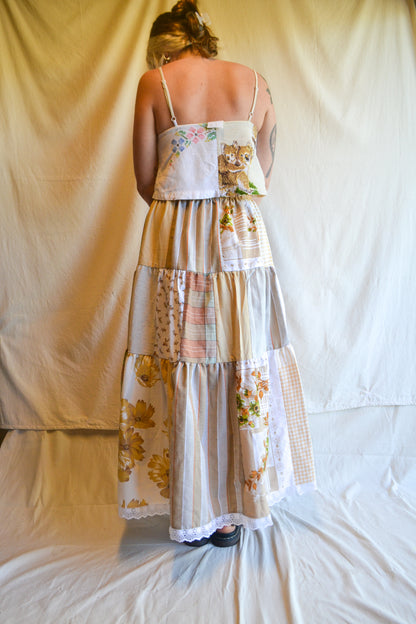 Tiered Patch Work Skirt | Brown | Medium