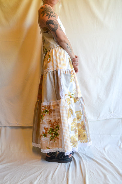 Tiered Patch Work Skirt | Brown | Medium