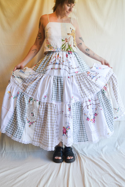 Tiered Patch Work Skirt | Embroidery | Large
