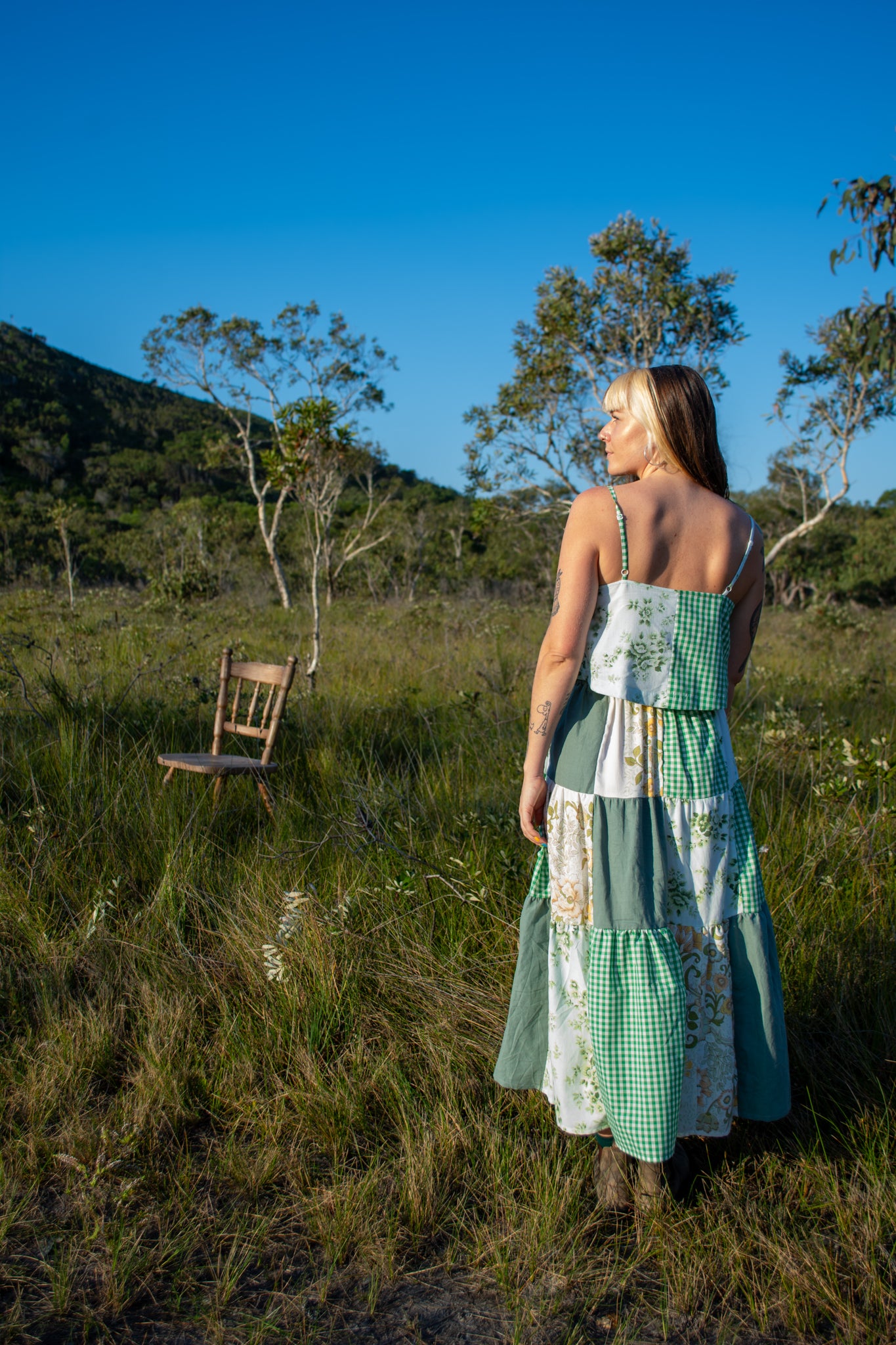 Tiered Patch Work Skirt | Green| Medium