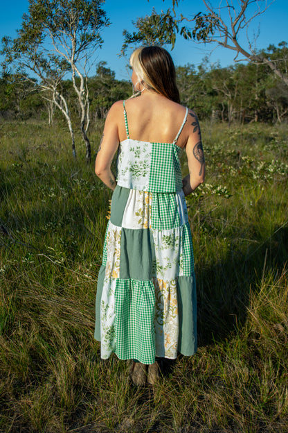 Tiered Patch Work Skirt | Green| Medium