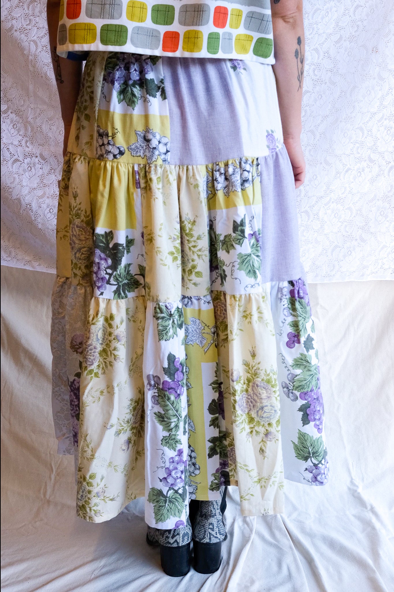 Tiered Patch Work Skirt | Grape | Medium
