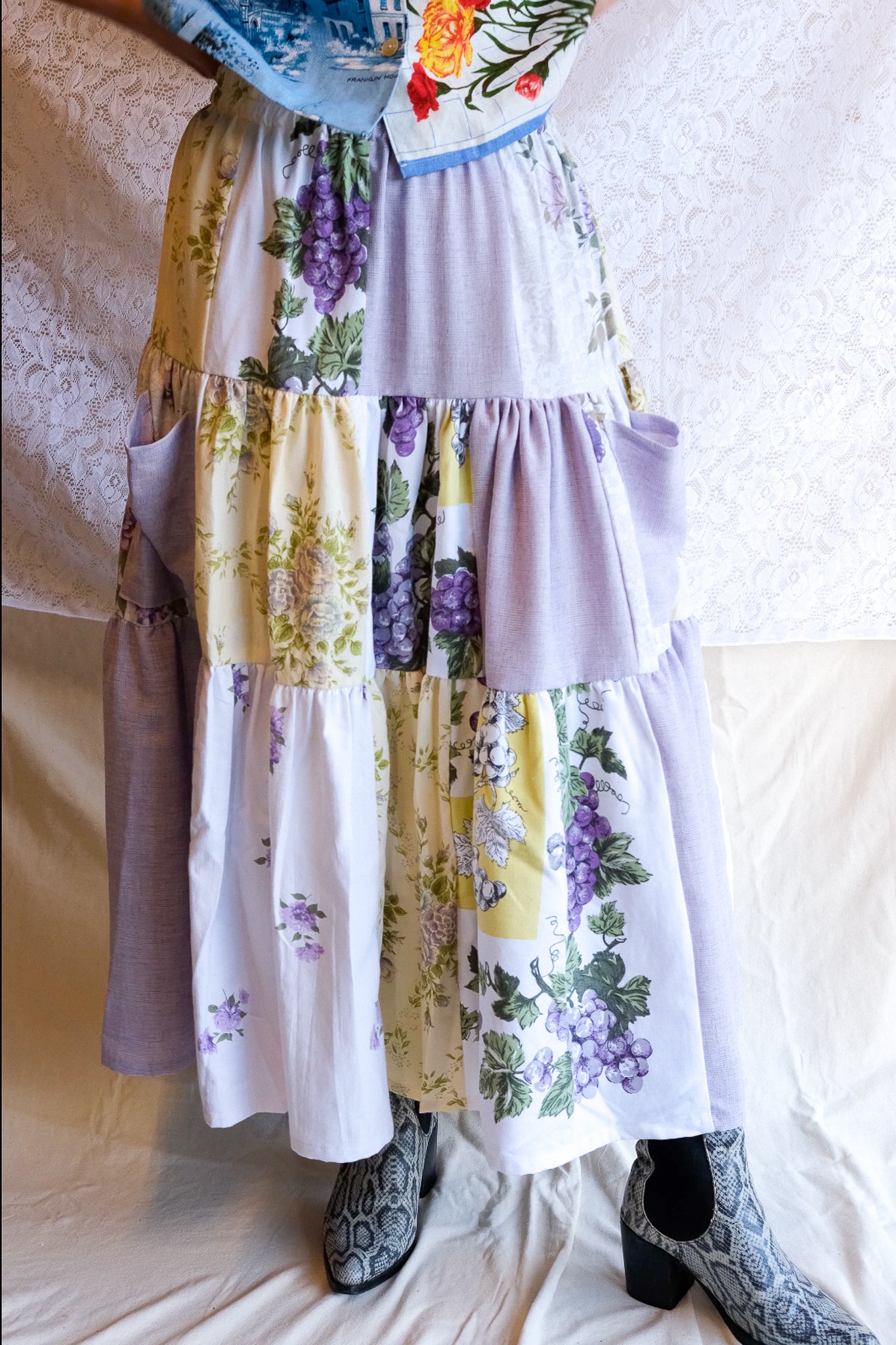 Tiered Patch Work Skirt | Grape | Medium