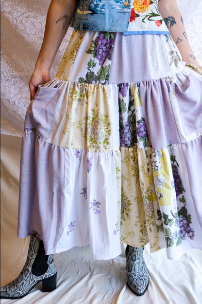 Tiered Patch Work Skirt | Grape | Medium
