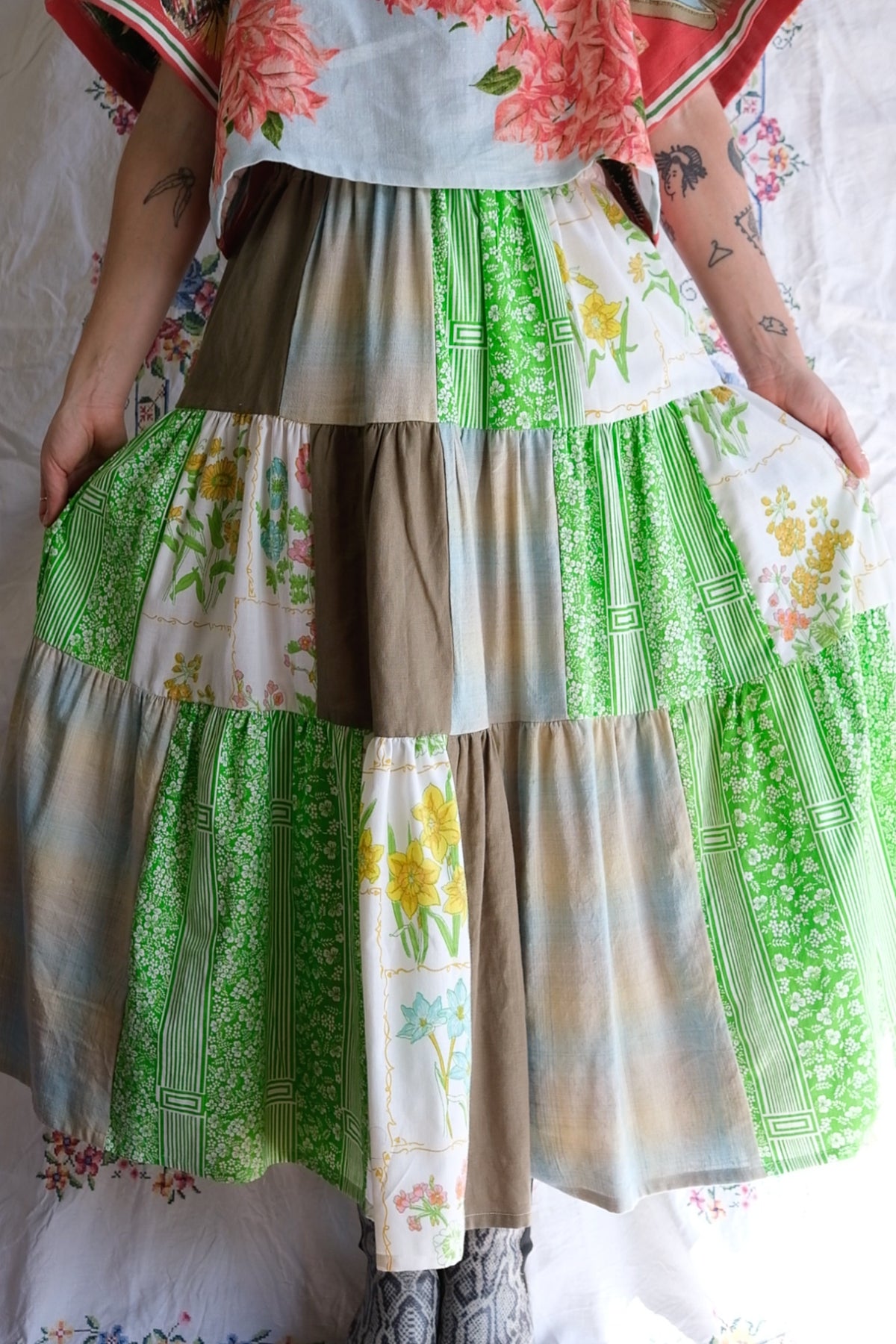 Tiered Patch Work Skirt | Spring | Medium