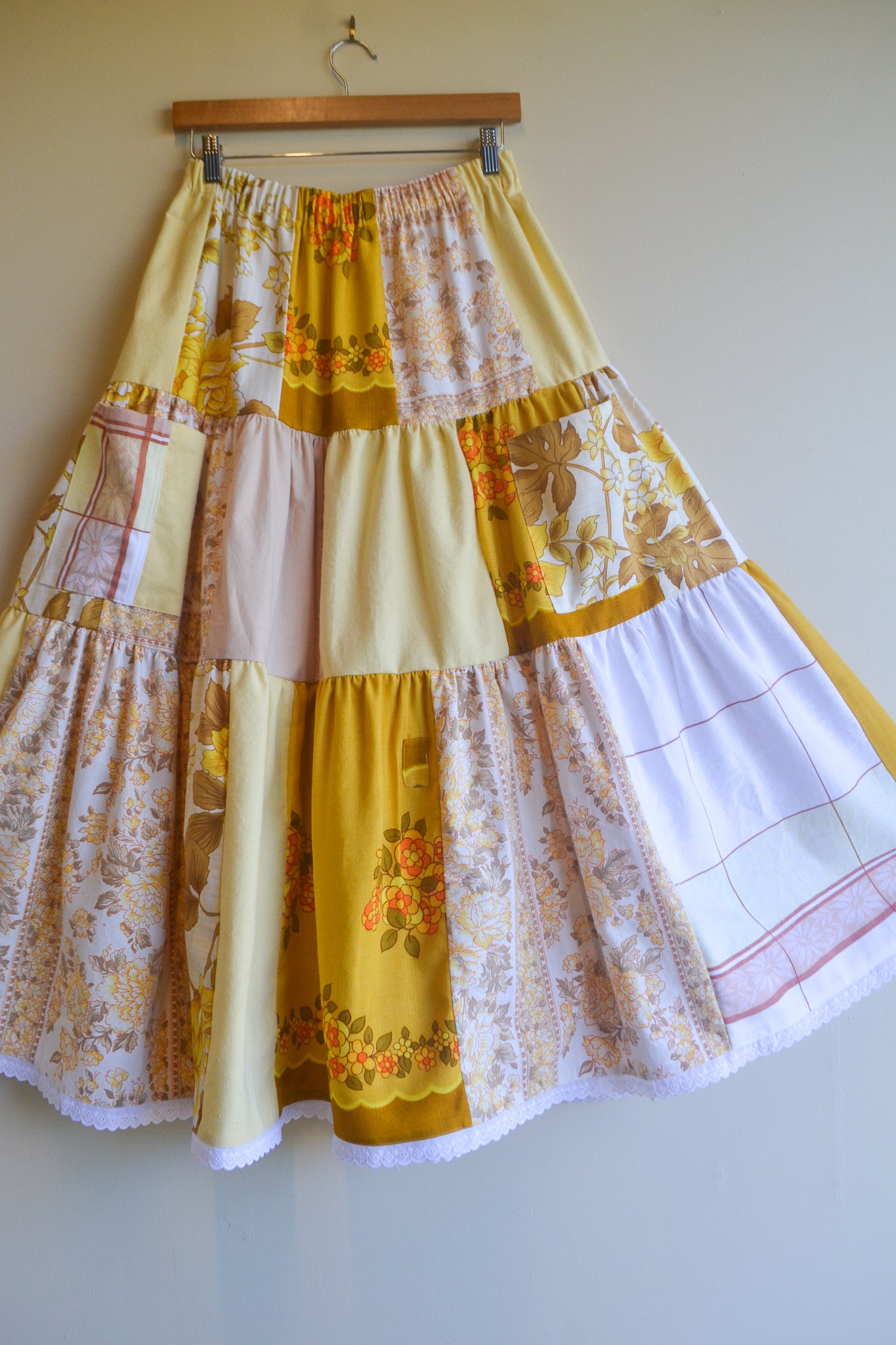 Tiered Patch Work Skirt | Yellow | Small